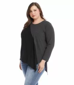 Karen Kane Plus Size Colorblock Asymmetric Top -karen kane Sales Shop karenkane 2022 fall 3L14324W DHWB 0300