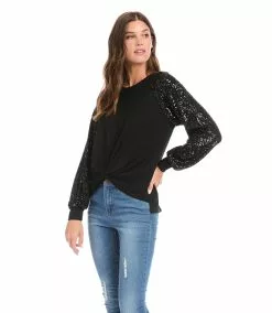 Karen Kane Petite Size Contrast Twist Front Top -karen kane Sales Shop karenkane 2022 fall 3L14325P BLK 1237