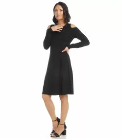Karen Kane Cold Shoulder A-Line Dress -karen kane Sales Shop karenkane 2022 fall 3L14329 BLK 004