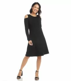 Karen Kane Cold Shoulder A-Line Dress -karen kane Sales Shop karenkane 2022 fall 3L14329 BLK 006