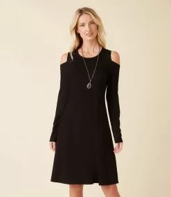Karen Kane Cold Shoulder A-Line Dress -karen kane Sales Shop karenkane 2022 fall 3L14329 BLK 007