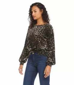 Karen Kane Petite Size Velvet Burnout Twist-Front Top -karen kane Sales Shop karenkane 2022 fall 3L19604P BBR 003