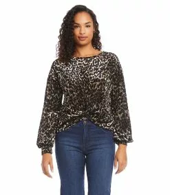 Karen Kane Petite Size Velvet Burnout Twist-Front Top