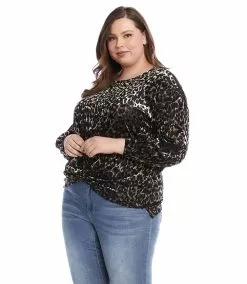 Karen Kane Plus Size Velvet Burnout Twist-Front Top -karen kane Sales Shop karenkane 2022 fall 3L19604W BBR 004