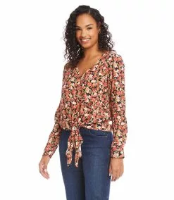 Karen Kane Tie-Front Top -karen kane Sales Shop karenkane 2022 fall 3L22607 FLO 003