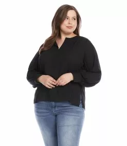 Karen Kane Plus Size Split Placket Blouse -karen kane Sales Shop karenkane 2022 fall 3L25409W BLK 003
