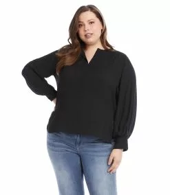 Karen Kane Plus Size Split Placket Blouse -karen kane Sales Shop karenkane 2022 fall 3L25409W BLK 004