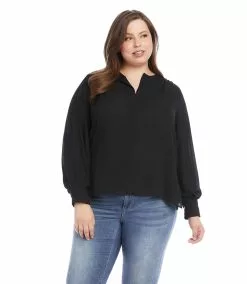 Karen Kane Plus Size Split Placket Blouse -karen kane Sales Shop karenkane 2022 fall 3L25409W BLK 005
