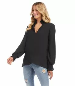 Karen Kane Smocked Crossover Top -karen kane Sales Shop karenkane 2022 fall 3L25411 BLK 003