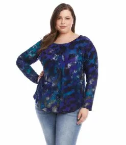 Karen Kane Plus Size Tie Dye Burnout Shirttail Top -karen kane Sales Shop karenkane 2022 fall 3L25592W TD 2124