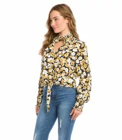 Karen Kane Petite Size Tie-Front Top -karen kane Sales Shop karenkane 2022 fall 3L31598P BKG 004