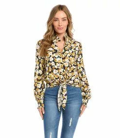 Karen Kane Petite Size Tie-Front Top -karen kane Sales Shop karenkane 2022 fall 3L31598P BKG 005 1