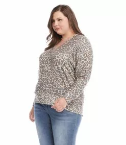 Karen Kane Plus Size V-Neck Top -karen kane Sales Shop karenkane 2022 fall 3L40561W PRT 2255