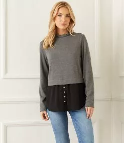 Karen Kane Layered Mock Neck Sweater -karen kane Sales Shop karenkane 2022 fall 3L43415 DHWB 006