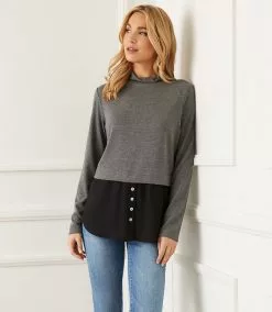 Karen Kane Layered Mock Neck Sweater -karen kane Sales Shop karenkane 2022 fall 3L43415 DHWB 008