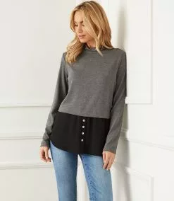 Karen Kane Layered Mock Neck Sweater -karen kane Sales Shop karenkane 2022 fall 3L43415 DHWB 009