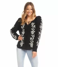 Karen Kane Embroidered Peasant Top -karen kane Sales Shop karenkane 2022 fall 3L55213 BLC 005