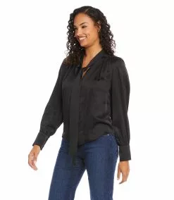 Karen Kane Long Sleeve Bow Blouse 8 Karen Kane Long Sleeve Bow Blouse -karen kane Sales Shop karenkane 2022 fall 3L63552 BLK 1721