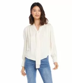 Karen Kane Long Sleeve Bow Blouse -karen kane Sales Shop karenkane 2022 fall 3L63552 CRE 0855
