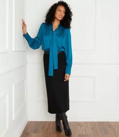 Karen Kane Long Sleeve Bow Blouse -karen kane Sales Shop karenkane 2022 fall 3L63552 TEA 132785