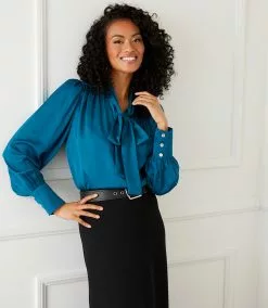 Karen Kane Long Sleeve Bow Blouse -karen kane Sales Shop karenkane 2022 fall 3L63552 TEA 132827