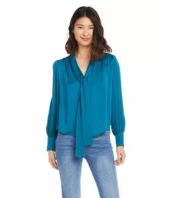 Karen Kane Long Sleeve Bow Blouse -karen kane Sales Shop karenkane 2022 fall 3L63552 TEA 0902