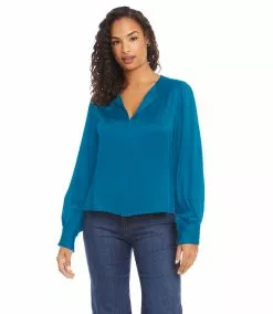 Karen Kane Petite Size Shirred Blouson Sleeve Top