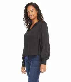 Karen Kane Shirred Blouson Sleeve Top -karen kane Sales Shop karenkane 2022 fall 3L63553 BLK 1765