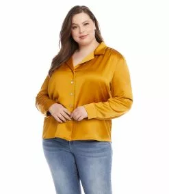 Karen Kane Plus Size Long Sleeve Button Up Shirt -karen kane Sales Shop karenkane 2022 fall 3L68114W GOL 005