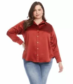 Karen Kane Plus Size Long Sleeve Shirt -karen kane Sales Shop karenkane 2022 fall 3L68115W RUS 003