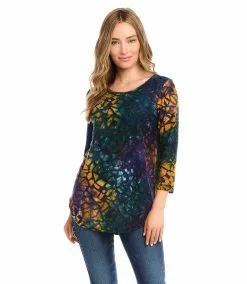 Karen Kane Petite Size Tie-Dye Burnout Shirttail Top