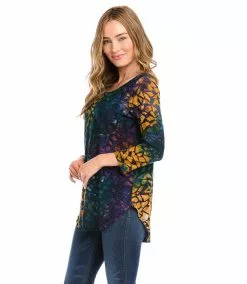 Karen Kane Petite Size Tie-Dye Burnout Shirttail Top -karen kane Sales Shop karenkane 2022 fall 3N94244P MUL 003