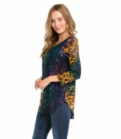 Karen Kane Tie-Dye Burnout Shirttail Top -karen kane Sales Shop karenkane 2022 fall 3N94244 MUL 003