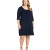 Karen Kane Plus Size 3/4 Sleeve A-Line Dress -karen kane Sales Shop karenkane 2022 fall L13088W NAV 001