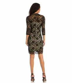 Karen Kane V-Neck Scallop Hem Lace Dress -karen kane Sales Shop karenkane 2022 fall L36529 BWN 1019