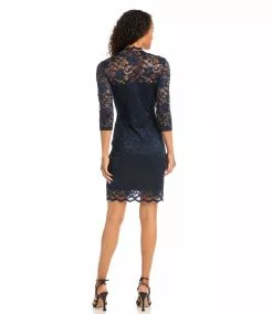 Karen Kane V-Neck Scallop Hem Lace Dress -karen kane Sales Shop karenkane 2022 fall L36529 NAV 003