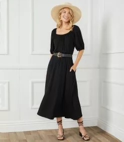 Karen Kane Peasant Artisan Dress -karen kane Sales Shop karenkane 2022 spring 1L13123 BLK 008