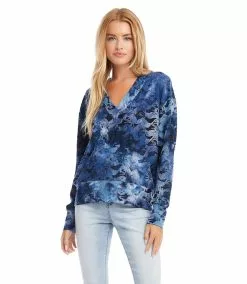 Karen Kane Petite Size Tie-Dye Burnout V-Neck Top
