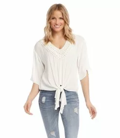 Karen Kane Crochet Neck Tie-Front Top 9 Karen Kane Crochet Neck Tie-Front Top -karen kane Sales Shop karenkane 2022 spring 1L55208 CRE 002