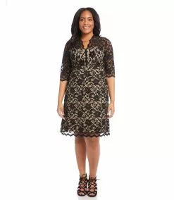Karen Kane Plus Size V-Neck Scallop Lace Dress 12 Karen Kane Plus Size V-Neck Scallop Lace Dress -karen kane Sales Shop karenkane 2022 spring DW36529 BWN 001