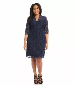 Karen Kane Plus Size V-Neck Scallop Lace Dress