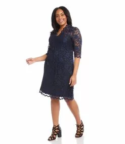 Karen Kane Plus Size V-Neck Scallop Lace Dress -karen kane Sales Shop karenkane 2022 spring DW36529 NAV 003