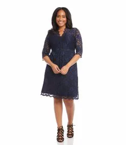 Karen Kane Plus Size V-Neck Scallop Lace Dress -karen kane Sales Shop karenkane 2022 spring DW36529 NAV 004