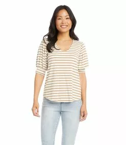 Karen Kane Petite Size Shirred Sleeve Shirttail Tee