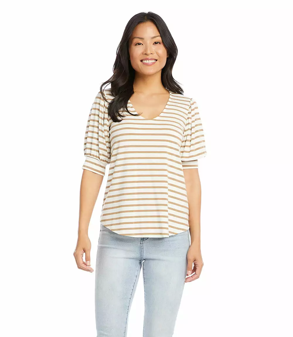 Karen Kane Petite Size Shirred Sleeve Shirttail Tee 3 Karen Kane Petite Size Shirred Sleeve Shirttail Tee
