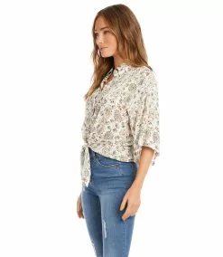 Karen Kane Petite Size Relaxed Tie Front Shirt -karen kane Sales Shop karenkane 2022 summer 2L67156P PRT 004