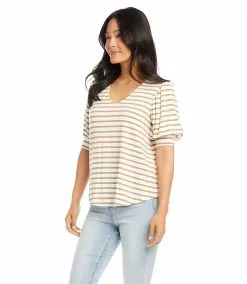 Karen Kane Petite Size Shirred Sleeve Shirttail Tee -karen kane Sales Shop karenkane 2022 summer 2l44585P STP 003 1