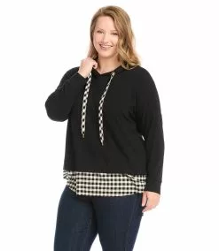Karen Kane Plus Size Contrast Hem Hoodie -karen kane Sales Shop karenkane 2022 winter 4L12205W BLK 004
