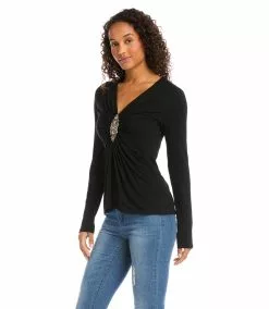 Karen Kane Applique Detail Top -karen kane Sales Shop karenkane 2022 winter 4L13232 BLK 004