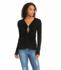 Karen Kane Applique Detail Top -karen kane Sales Shop karenkane 2022 winter 4L13232 BLK 005